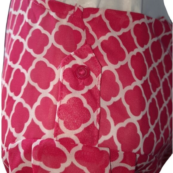 GAP Camp Style Semi Sheer V Neck Blouse Hot Pink and White Size Extra Small - Picture 3 of 9